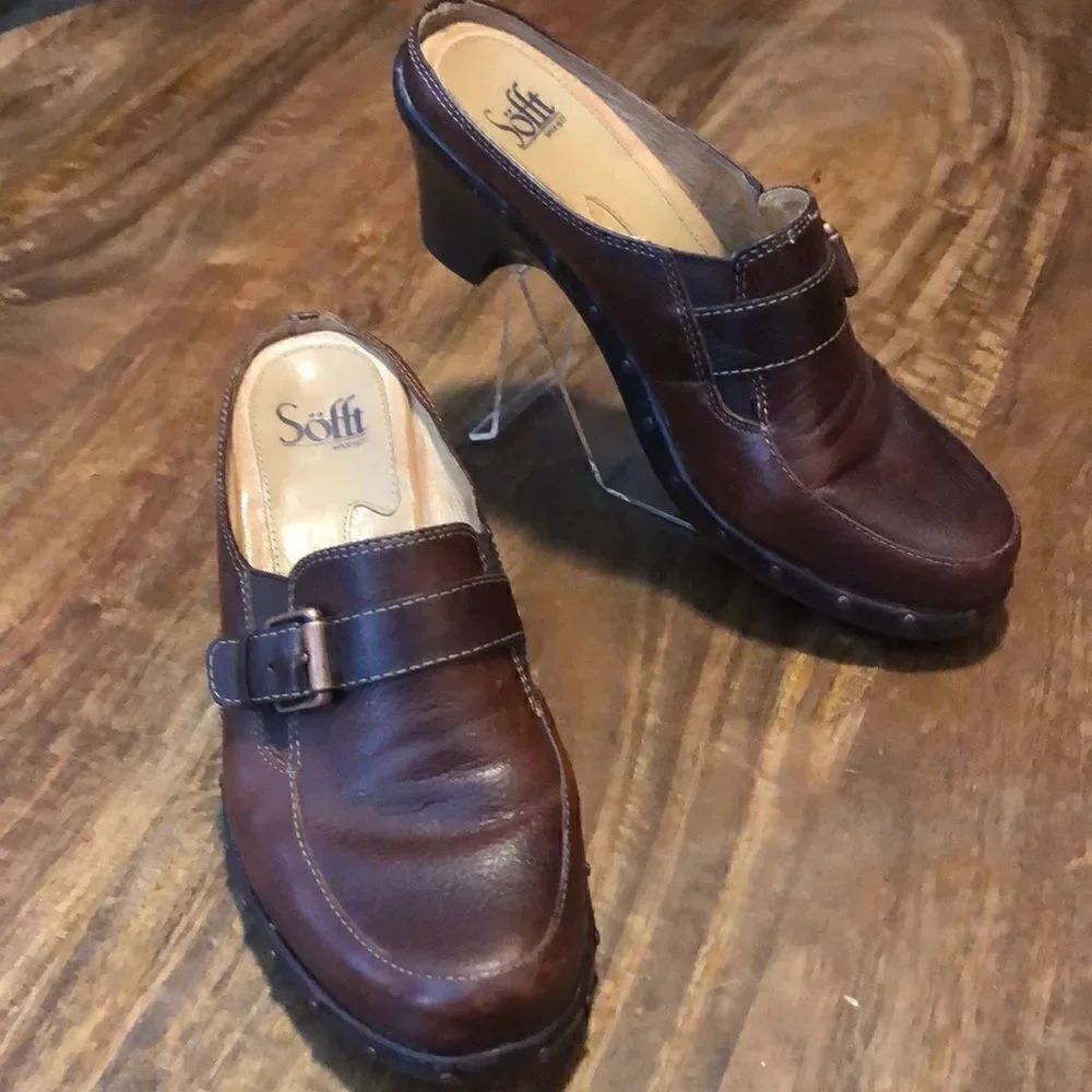 Sofft Women’s Brown Leather Clogs Size 8 M
